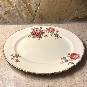 1950s Royal Swan vintage oval meat platter. Pink roses 22K scalloped gold edge